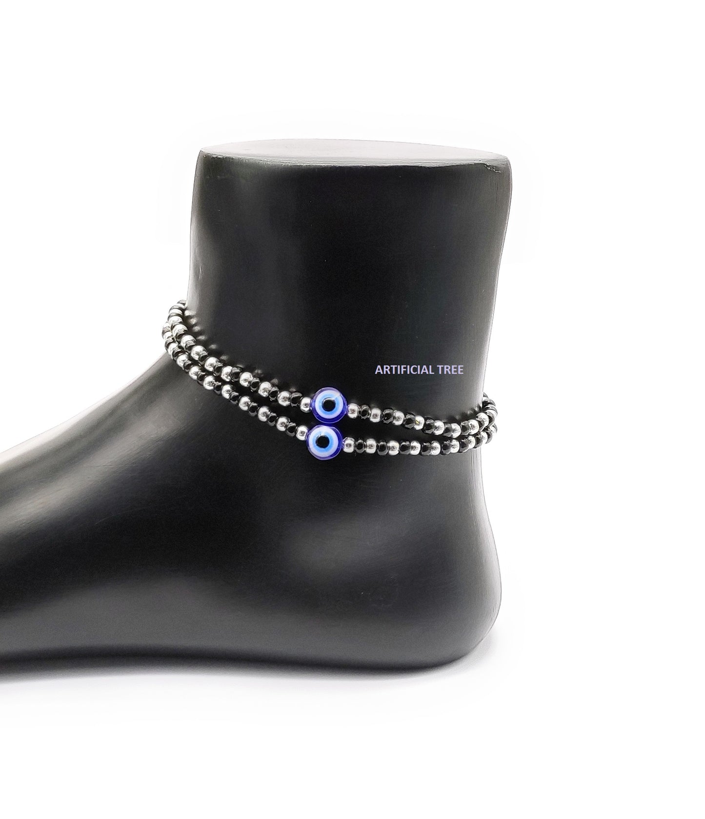 German Silver EVIL EYE Charms Black Thread Adjustable Nazariya Anklets | Nazar Battu | for Women and Girls