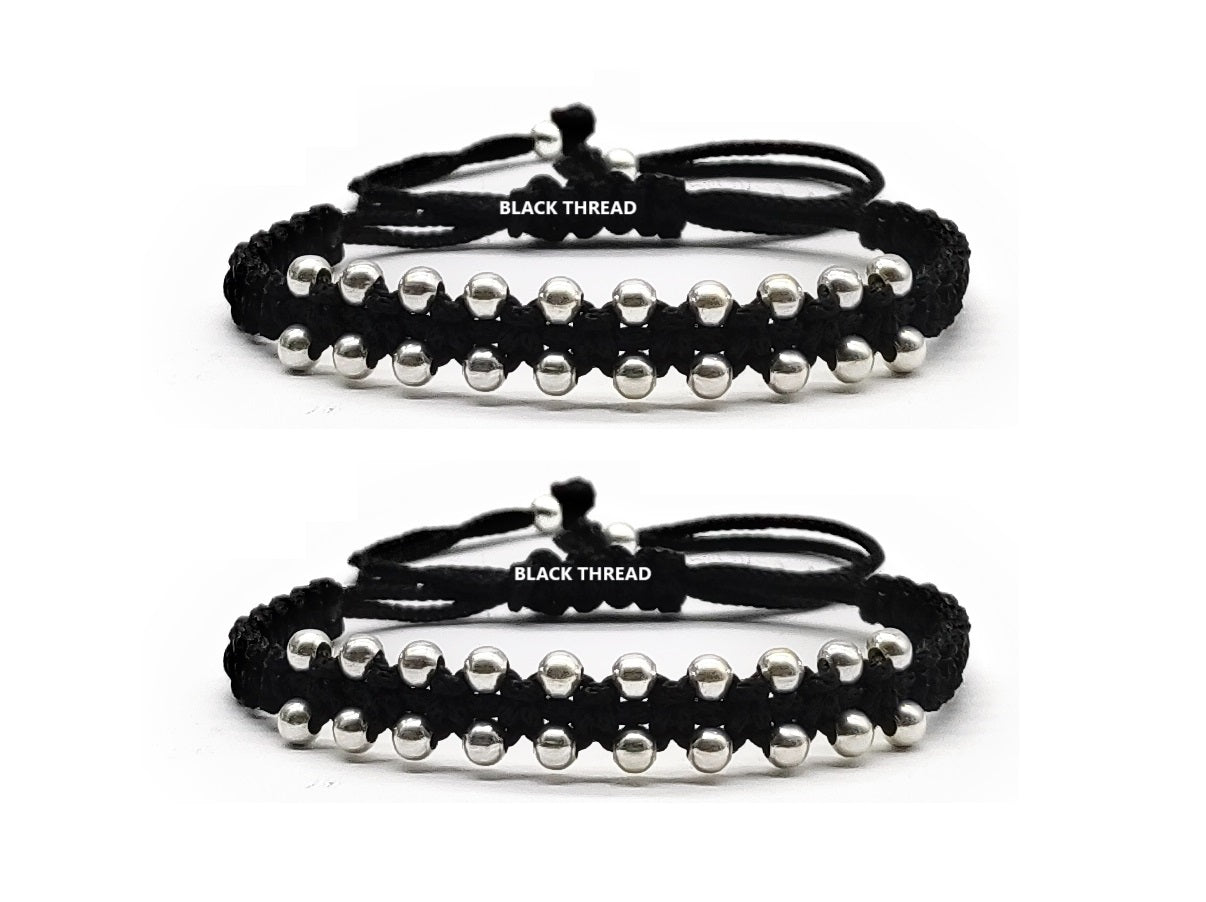 ARTIFICIAL 12 Ball Black Thread(Dhaga) Nazariya Anklet/Bracelet Adjustable| Nazar Battu | for Baby Boy & Girl 2 Piece