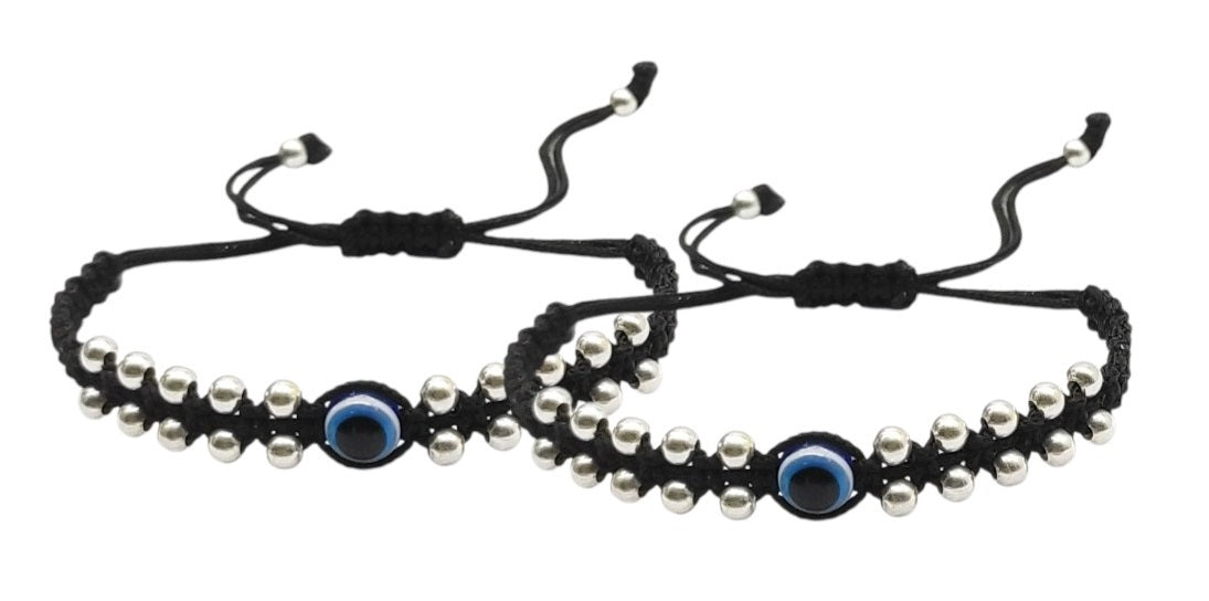 ARTIFICIAL Charms Evil Eye 12 Ball (Dhaga) Nazariya Anklet/Bracelet Adjustable| Nazar Battu | for Baby Girls & Boys 2 Piece