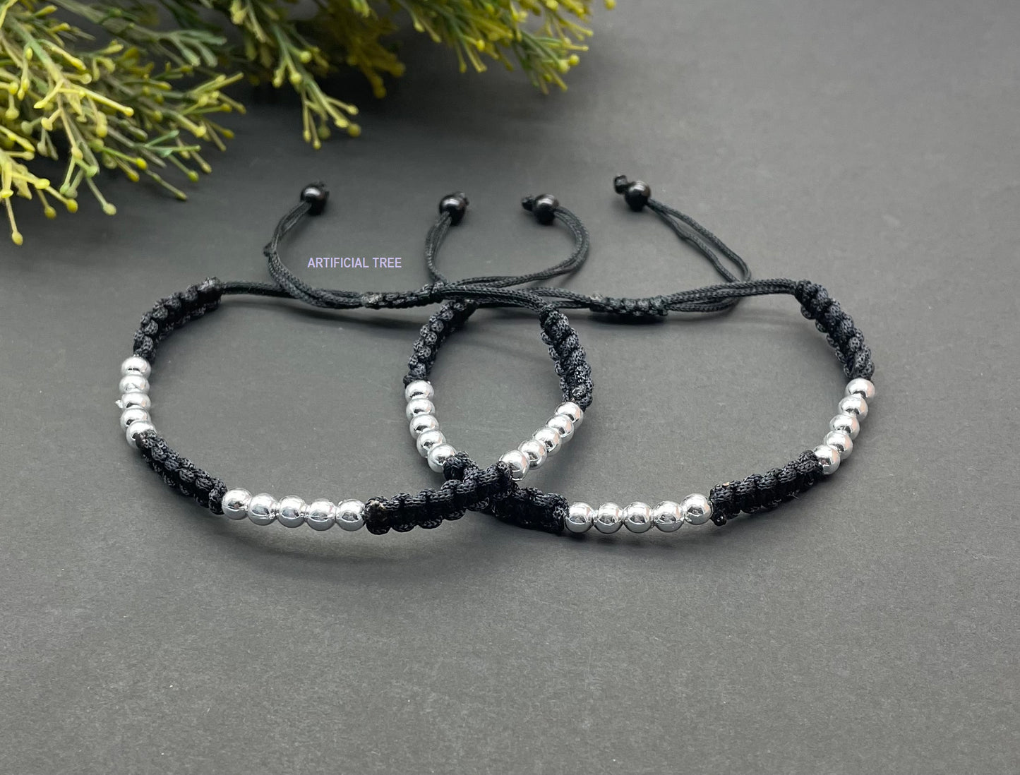 German Silver 15 Ball Black Thread Anklet (Payal) Adjustable for Women and Girls