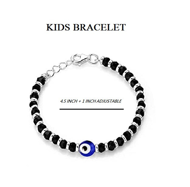 Exclusive German Silver Charm Evil Eye Nazariya Bracelet with Black & Silver Beads (Crystal) for Baby Boys & Girls | Adjustable Bracelet for Newborns & Toddlers