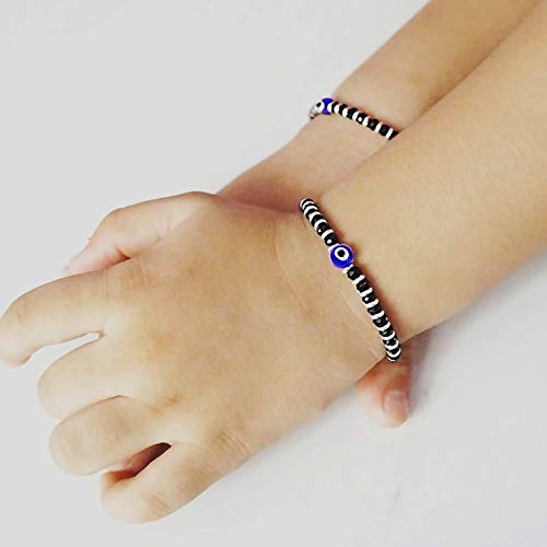 Exclusive German Silver Charm Evil Eye Nazariya Bracelet with Black & Silver Beads (Crystal) for Baby Boys & Girls | Adjustable Bracelet for Newborns & Toddlers