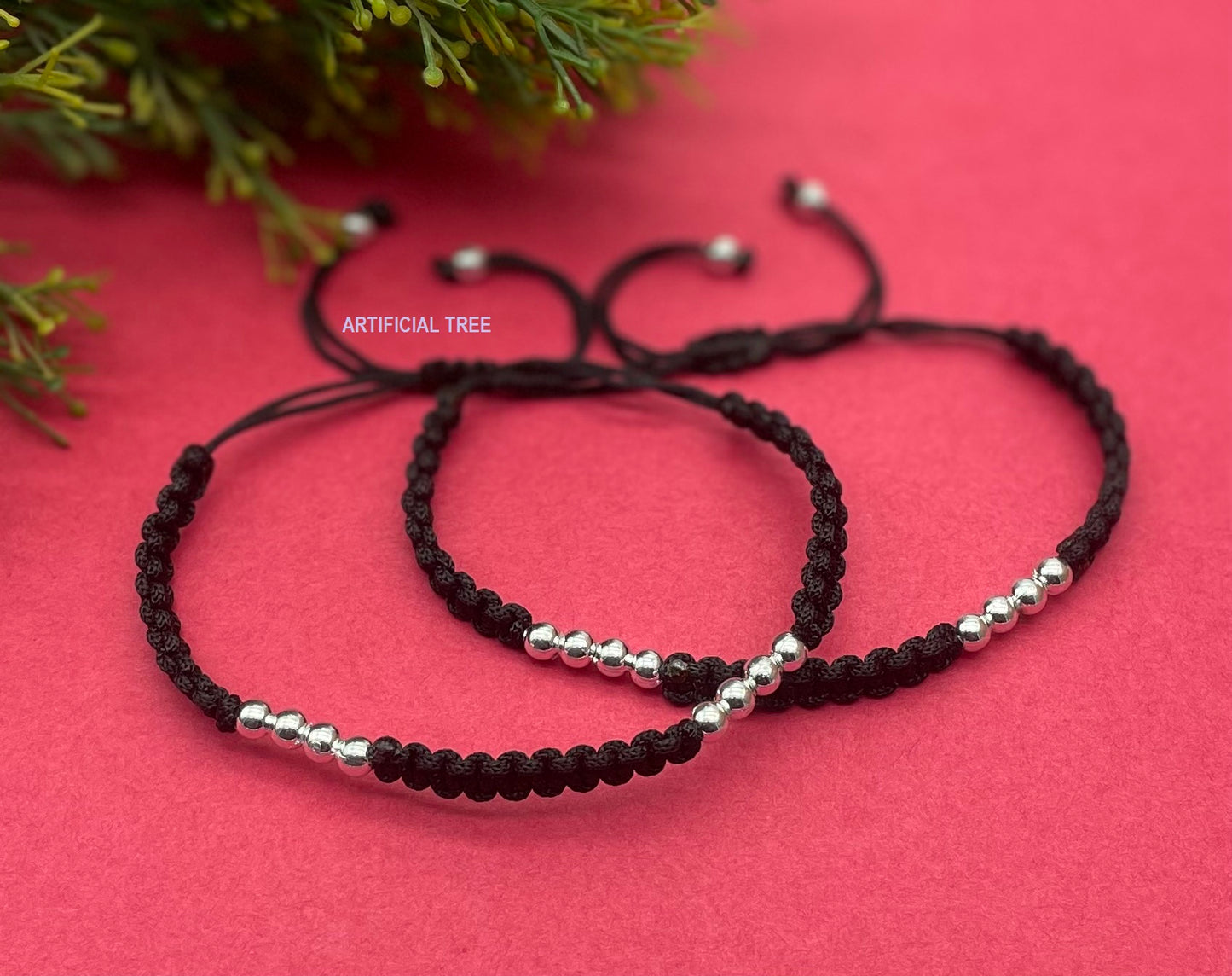 German Silver 10 Ball Charms Black Thread Adjustable Anklet for Women and Girls