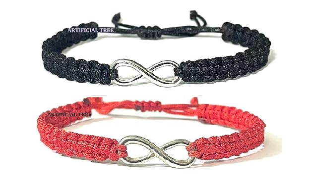ARTIFICIAL TREE Infinity Red Black Thread Bracelet | Nazar Battu | Adjustable for Women, Girls, Men & Boys - 2 Piece (AT GIRLS BRCT 071)