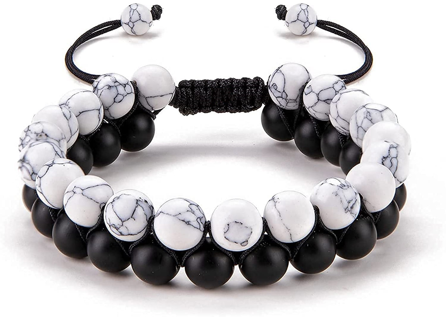 Jewellery White Black Stone Bracelet & Black Evil Eye Thread Bracelet | Nazar Battu | Adjustable for Women, Girls, Men & Boys - 3 Piece Set