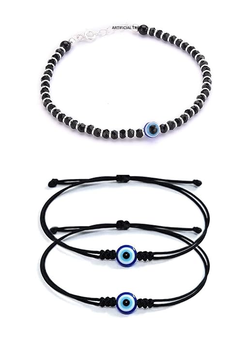 German Silver 1 Evil Eye Charms Nazariya Bracelet Adjustable for Women, Men, Girls & Boys 1 Piece