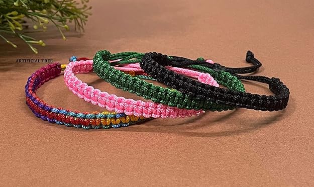 Handmade Thread Nazar Dhaga Bracelet Adjustable Wristband (Black, Red, Pink, Multicolour) Friendship Band for Women, Girls, Men & Boys - 100% Skin Friendly