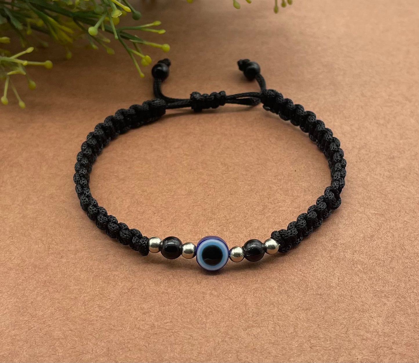 Handmade Nazar Evil Eye Charms Black Thread Bracelet Adjustable for Women, Men, Girls & Boys 2 Piece (BLACK)