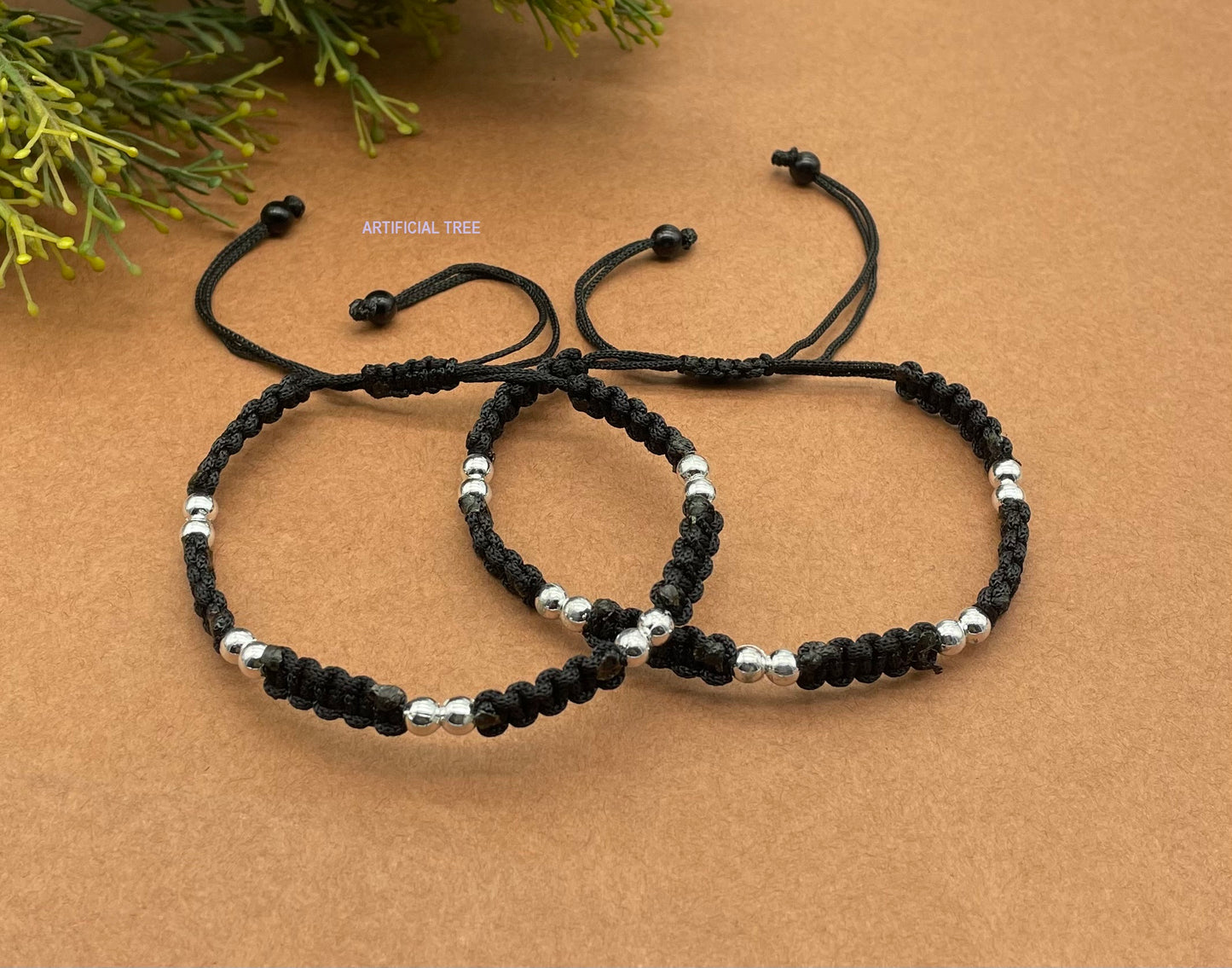 German Silver 10 Ball Charms Black Thread Adjustable Anklet for Women and Girls
