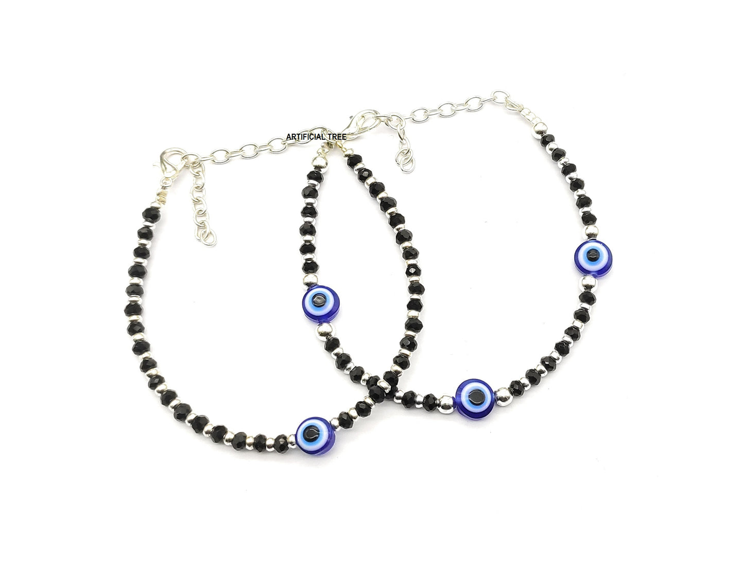 ARTIFICIAL TREE Nazariya 3 Evil Eye + 1 Evil Eye Charms Nazariya Bracelet Adjustable| Nazar Battu | for Women, Men, Girls & Boys 2 Piece(AT GIRLS BRCT 037)