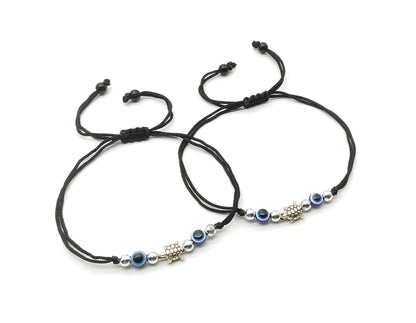 ARTIFICIAL TREE German Silver Evil Eye + Tortoise Ball Charms Black Thread Adjustable Anklet for Women and Girls (AT ANK 047)