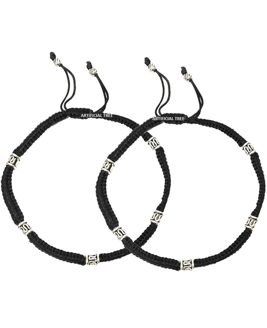 ARTIFICIAL TREE JEWELS Oxidized Beads Black Thread Anklet (Payal) | Stylish and Adjustable Anklet for Girls and Women | Trendy Black Thread Anklet (AT ANK 014)