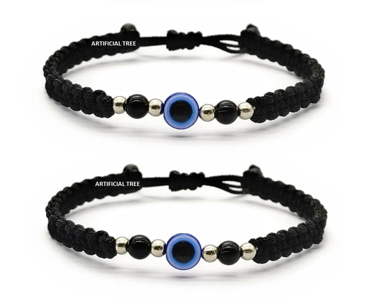 ARTIFICIAL TREE Handmade Nazar Evil Eye Charms Black Thread Bracelet Adjustable for Women, Men, Girls & Boys 2 Piece (BLACK)(AT GIRLS BRCT 033)