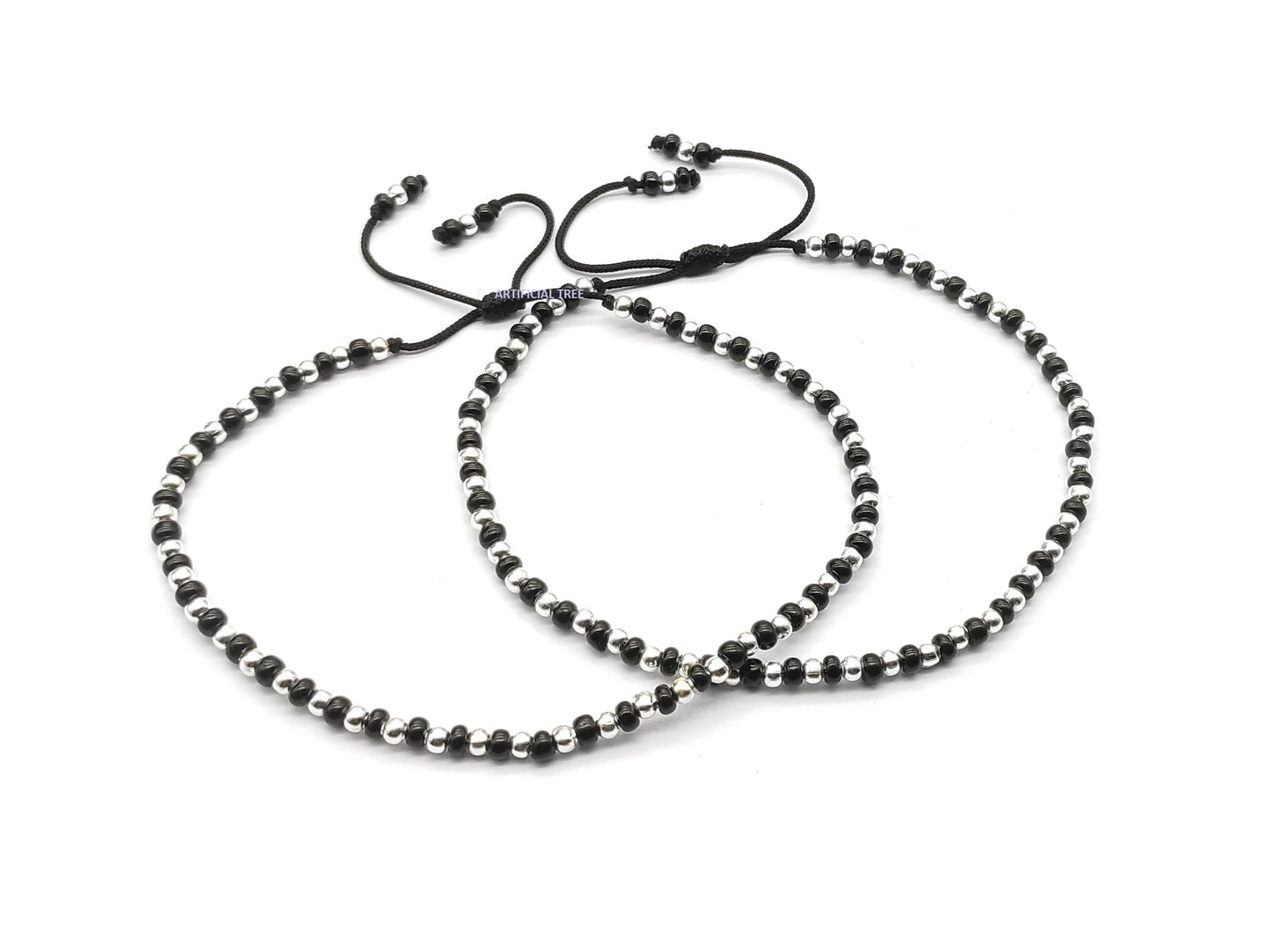 ARTIFICIAL JEWELS German Silver EVIL EYE Charms Black Thread Adjustable Nazariya Anklets | Nazar Battu | for Women and Girls (AT ANK 065)