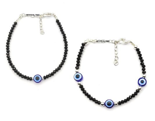 ARTIFICIAL TREE Nazariya 3 Evil Eye + 1 Evil Eye Charms Nazariya Bracelet Adjustable| Nazar Battu | for Women, Men, Girls & Boys 2 Piece(AT GIRLS BRCT 040)