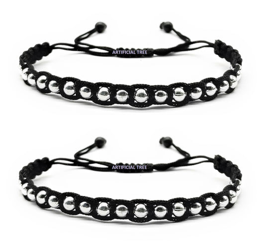 ARTIFICIAL TREE German Silver Ball Charms Black Thread Adjustable Anklet (Payal) for Women and Girls (AT ANK 027)