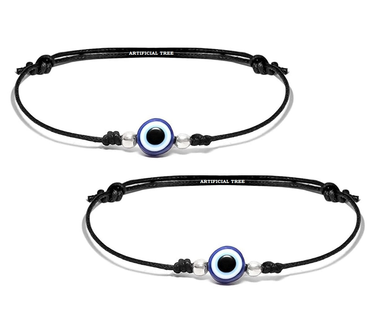 ARTIFICIAL TREE German Silver 2 Ball + Evil Eye Charms Black Thread Adjustable Anklet for Women and Girls (AT ANK 037)