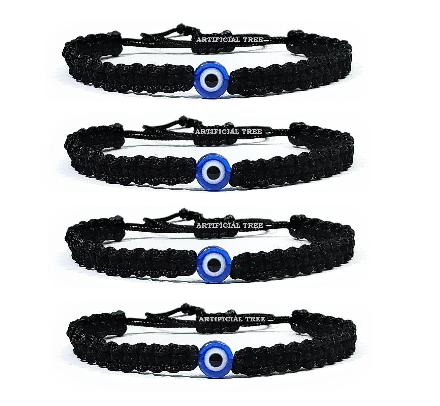 ARTIFICIAL TREE Handmade Nazar Evil Eye Charms Thread Bracelet Adjustable Bracelet for Women, Men, Girls & Boys 4 Piece