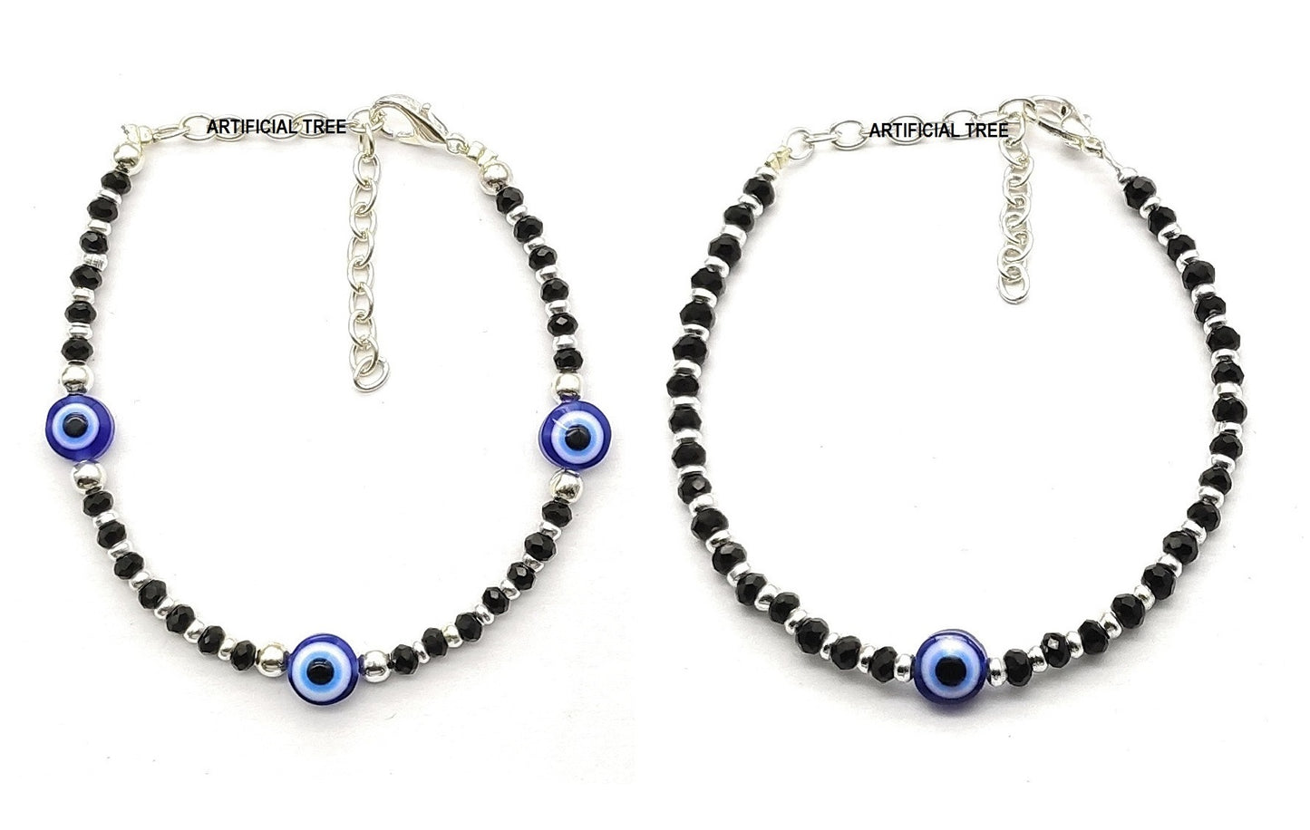 ARTIFICIAL TREE Nazariya 3 Evil Eye + 1 Evil Eye Charms Nazariya Bracelet Adjustable| Nazar Battu | for Women, Men, Girls & Boys 2 Piece(AT GIRLS BRCT 037)