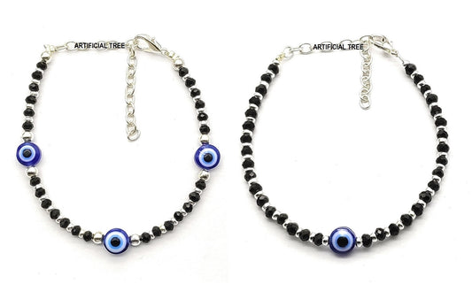 ARTIFICIAL TREE Nazariya 3 Evil Eye + 1 Evil Eye Charms Nazariya Bracelet Adjustable| Nazar Battu | for Women, Men, Girls & Boys 2 Piece(AT GIRLS BRCT 037)