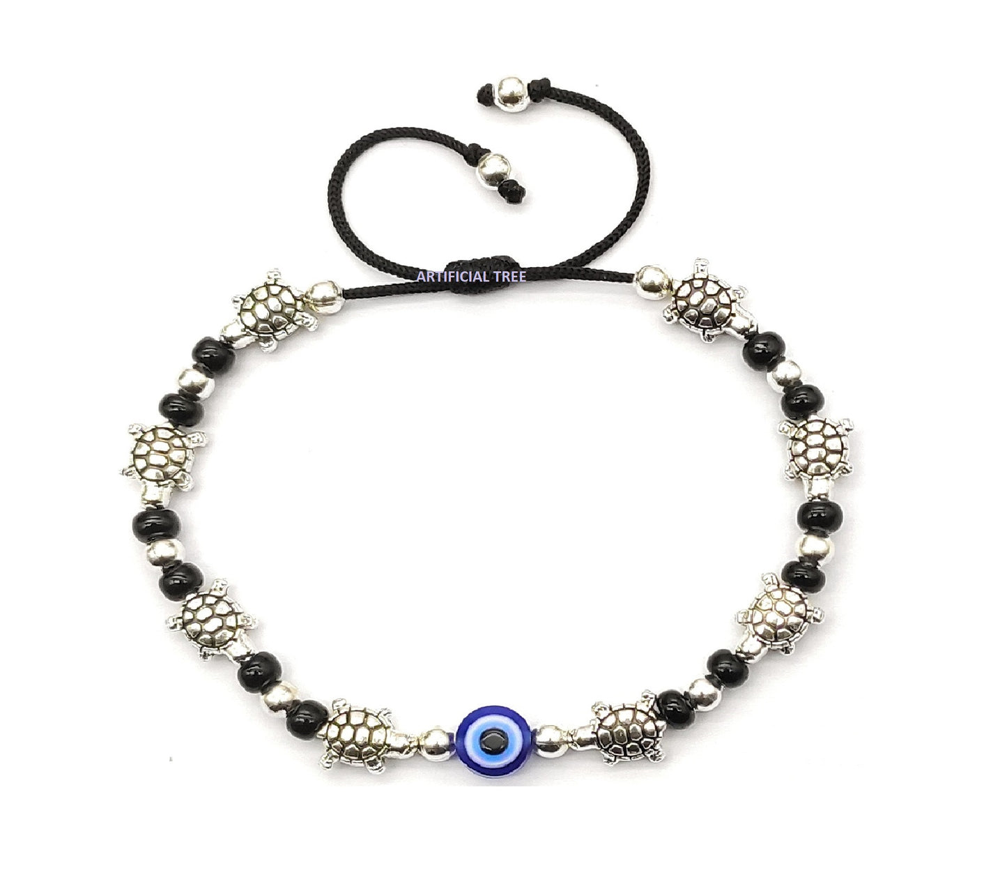 ARTIFICIAL TREE Handmade Nazariya TORTOISE & Evil Eye Charms Black Thread Bracelet Adjustable| Nazar Battu | for Women, Men, Girls & Boys 1 Piece(AT GIRLS BRCT 046)