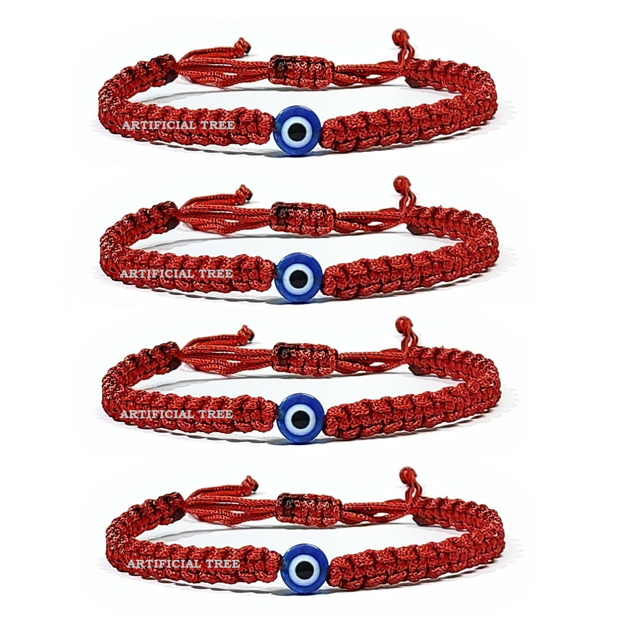 ARTIFICIAL TREE Handmade Nazar Evil Eye Charms Thread Bracelet Adjustable Bracelet for Women, Men, Girls & Boys 4 Piece