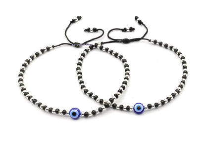 ARTIFICIAL JEWELS German Silver EVIL EYE Charms Black Thread Adjustable Nazariya Anklets | Nazar Battu | for Women and Girls (AT ANK 067)