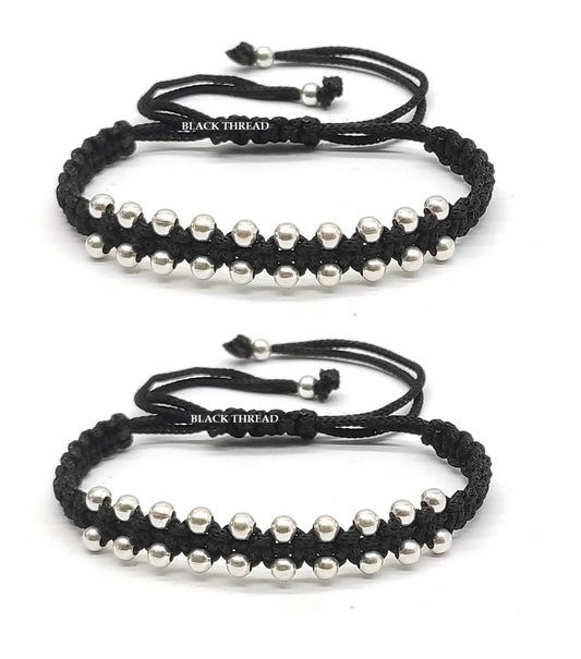 BLACK THREAD ARTIFICIAL 12 Ball Black Thread(Dhaga) Nazariya Anklet/Bracelet Adjustable| Nazar Battu | for Baby Boy & Girl 2 Piece (BT KIDS BRCT 005)