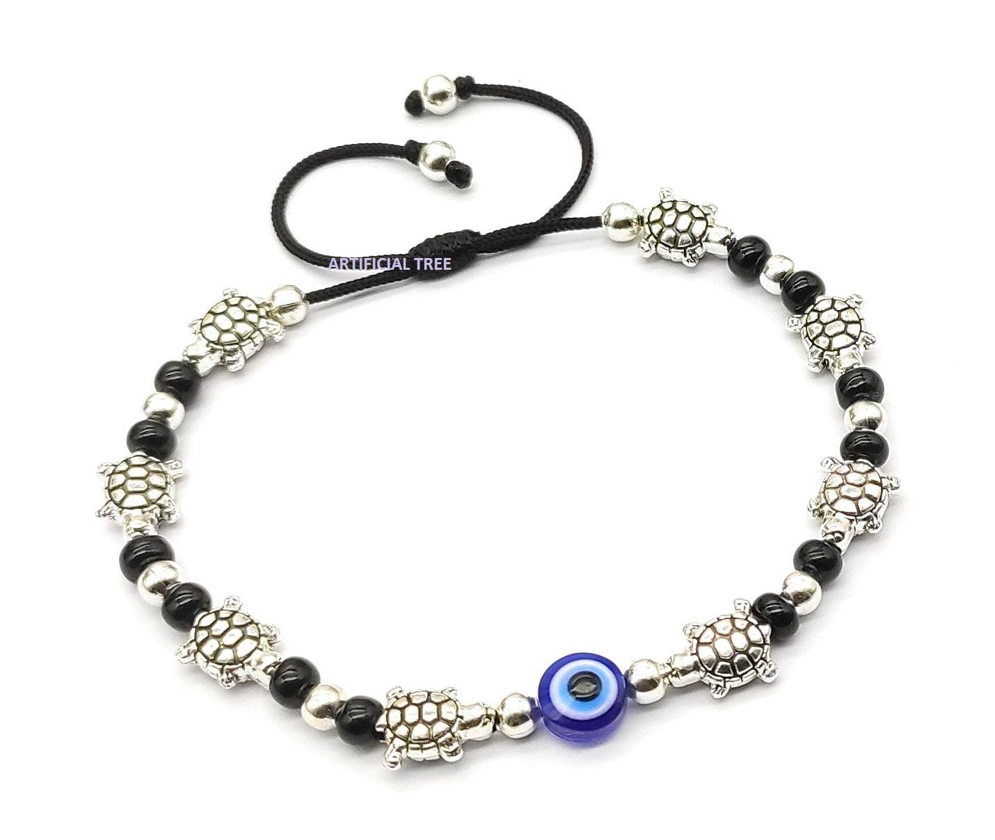 ARTIFICIAL TREE Handmade Nazariya TORTOISE & Evil Eye Charms Black Thread Bracelet Adjustable| Nazar Battu | for Women, Men, Girls & Boys 1 Piece(AT GIRLS BRCT 046)