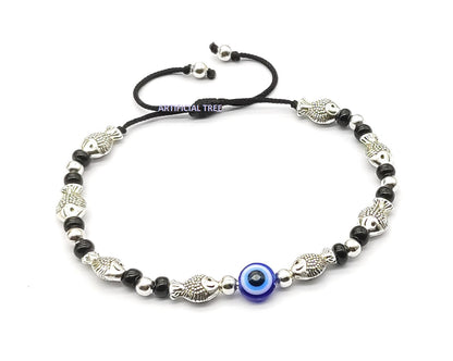 ARTIFICIAL TREE Handmade Nazariya FISH & Evil Eye Charms Black Thread Bracelet Adjustable for Women, Men, Girls & Boys 1 Piece(AT GIRLS BRCT 045)