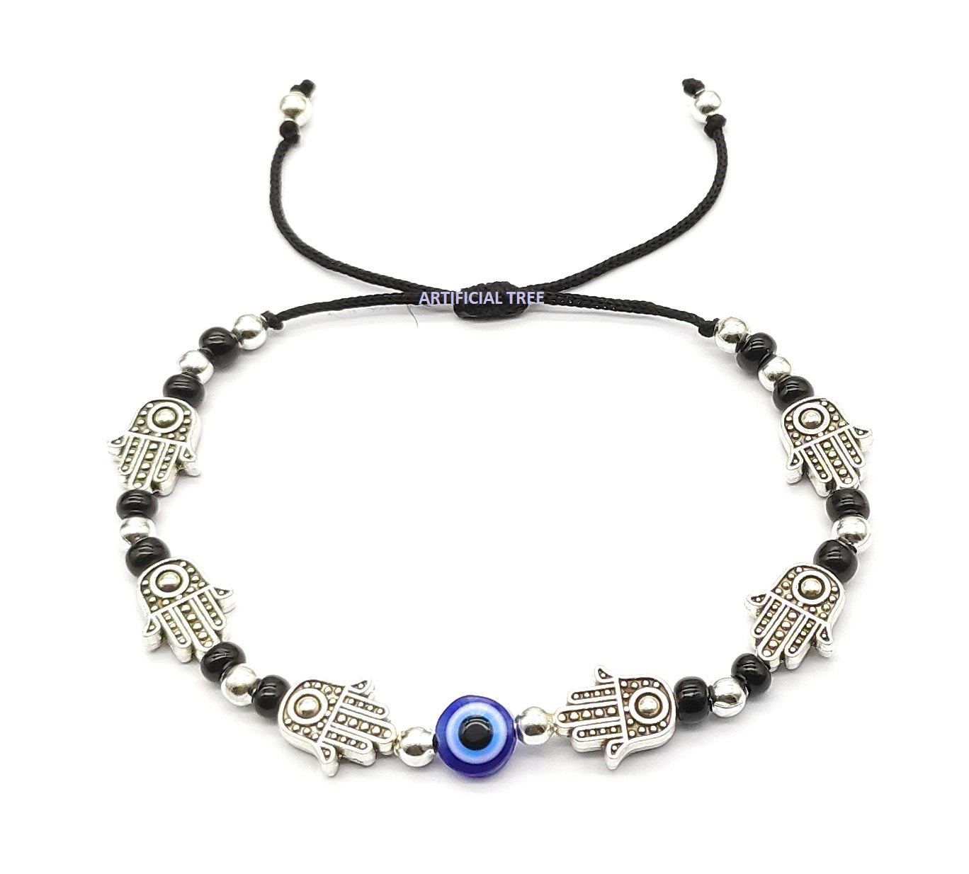 ARTIFICIAL TREE Handmade Nazariya Hand & Evil Eye Charms Black Thread Bracelet Adjustable for Women, Men, Girls & Boys 1 Piece(AT GIRLS BRCT 044)