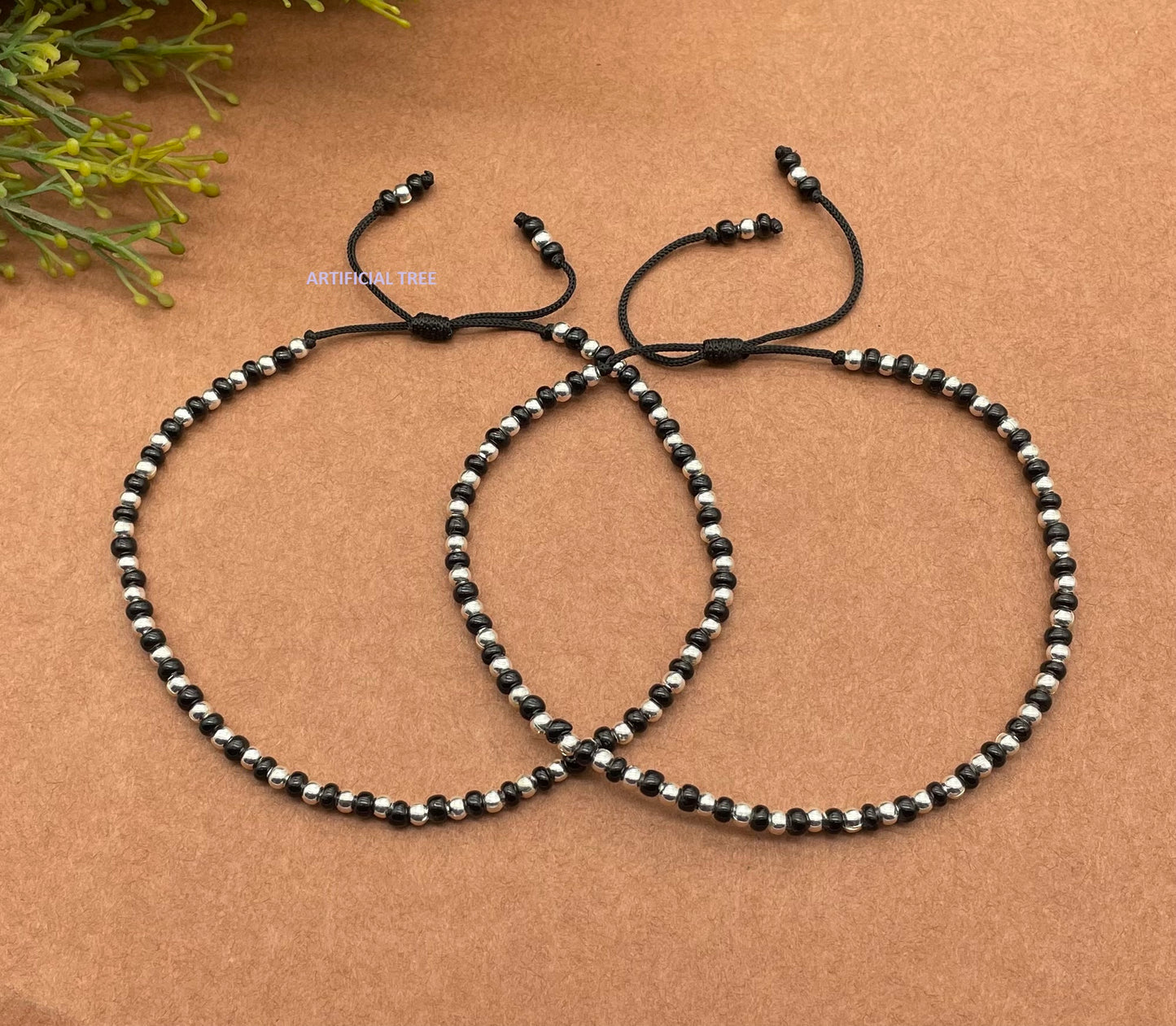 ARTIFICIAL JEWELS German Silver EVIL EYE Charms Black Thread Adjustable Nazariya Anklets | Nazar Battu | for Women and Girls (AT ANK 065)