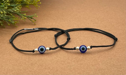 ARTIFICIAL TREE German Silver 2 Ball + Evil Eye Charms Black Thread Adjustable Anklet for Women and Girls (AT ANK 037)