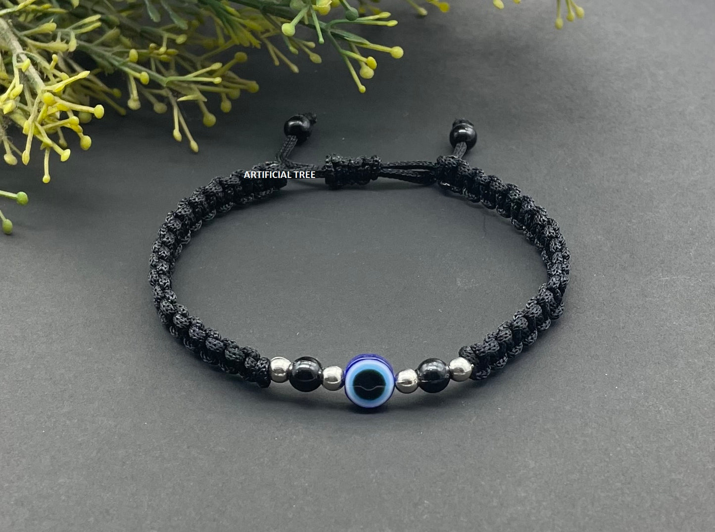 ARTIFICIAL TREE Handmade Nazar Evil Eye Charms Black Thread Bracelet Adjustable for Women, Men, Girls & Boys 2 Piece (BLACK)(AT GIRLS BRCT 033)