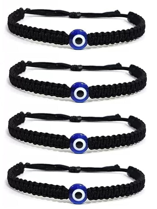 ARTIFICIAL TREE Handmade Nazar Evil Eye Charms Black Thread Bracelet Adjustable Bracelet for Women, Men, Girls & Boys 4 Piece (BLACK)(AT GIRLS BRCT 028)