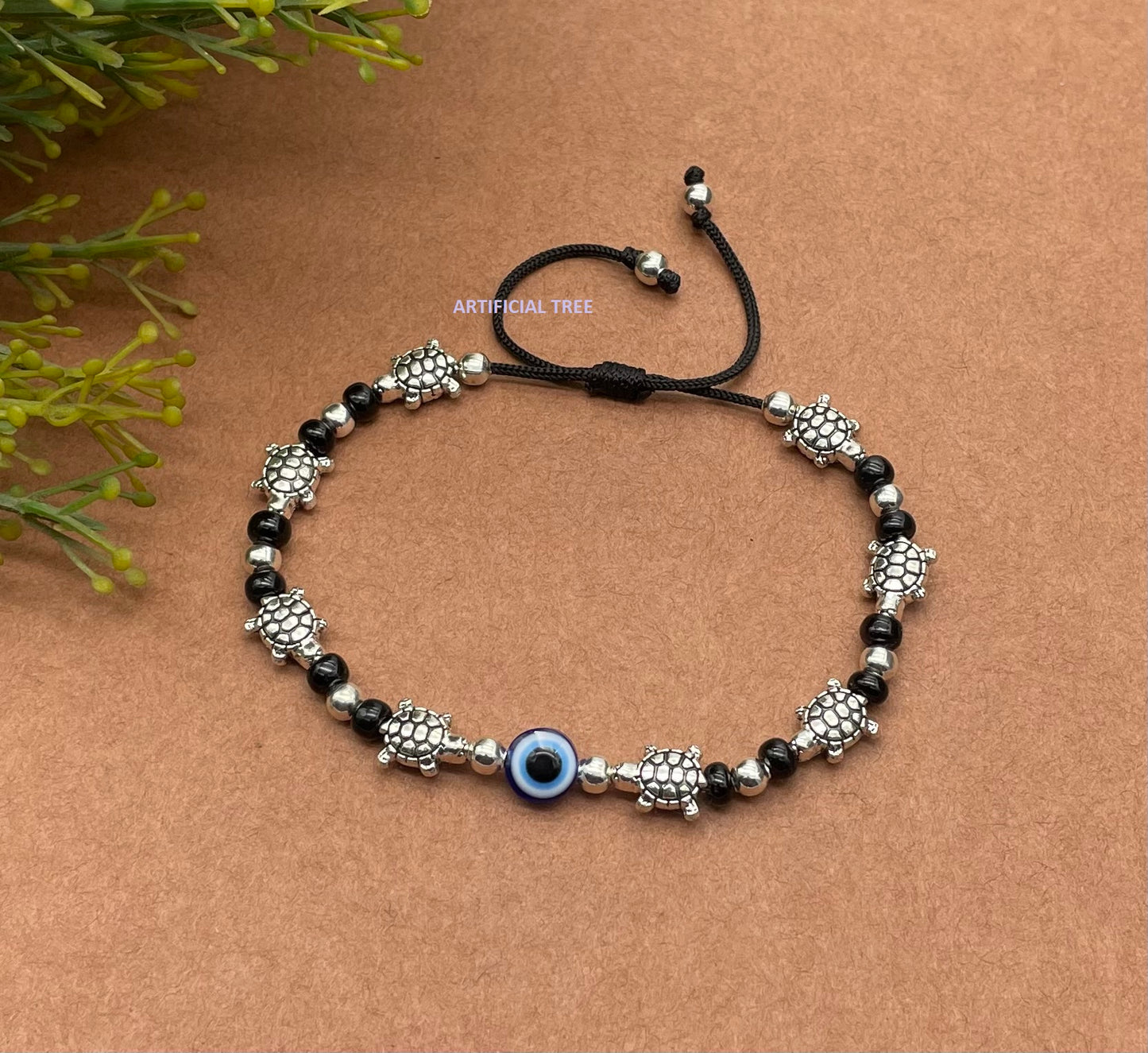 ARTIFICIAL TREE Handmade Nazariya TORTOISE & Evil Eye Charms Black Thread Bracelet Adjustable| Nazar Battu | for Women, Men, Girls & Boys 1 Piece(AT GIRLS BRCT 046)