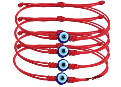 ARTIFICIAL TREE Handmade Evil Eye Nazar Dhaga Bracelet Adjustable Friendship Band for Women, Men | Nazar Bracelets | Stylish Adjustable Thread Bracelets for Protection 4 Piece RED (AT GIRLS BRCT 068)