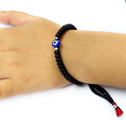 ARTIFICIAL TREE Evil Eye Nazaria Bracelet (2 Piece) | Black Beads Adjustable Bracelet for Newborn Baby to 5-Year-Old Child | Unisex Bracelet for Boys & Girls | Not for Anklet (AT KIDS 001)