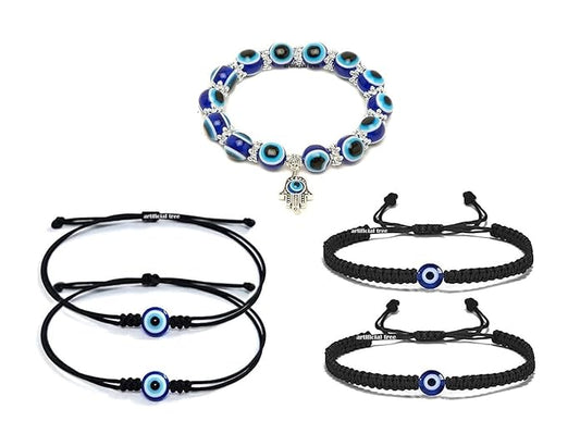 ARTIFICIAL TREE Handmade Nazariya Evil Eye Charms Stone Bracelet Stretchable Adjustable| Nazar Battu | for Women, Men, Girls & Boys 5 Piece(AT GIRLS BRCT 060)