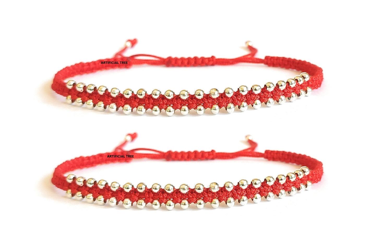 ARTIFICIAL JEWELS German Silver Evil Eye Charms Red Thread Adjustable Anklets for Women and Girls | Nazar Battu 2 piece (AT ANK 073)