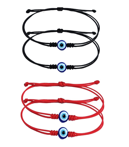 ARTIFICIAL TREE Handmade Evil Eye Nazar Dhaga Bracelet Adjustable Friendship Band for Women, Men | Nazar Bracelets | Stylish Adjustable Thread Bracelets for Protection 2 Red 2 Black  (AT GIRLS BRCT 069)