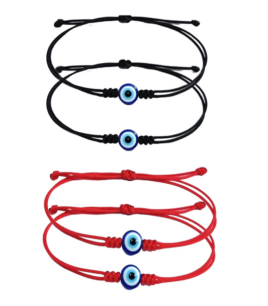 ARTIFICIAL TREE Handmade Evil Eye Nazar Dhaga Bracelet Adjustable Friendship Band for Women, Men | Nazar Bracelets | Stylish Adjustable Thread Bracelets for Protection 2 Red 2 Black  (AT GIRLS BRCT 069)