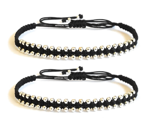 ARTIFICIAL JEWELS Handmade Black Thread Ball Charms Nazariya Anklet | Payal for Women & Girls - 2 Piece Set (AT ANK 069)