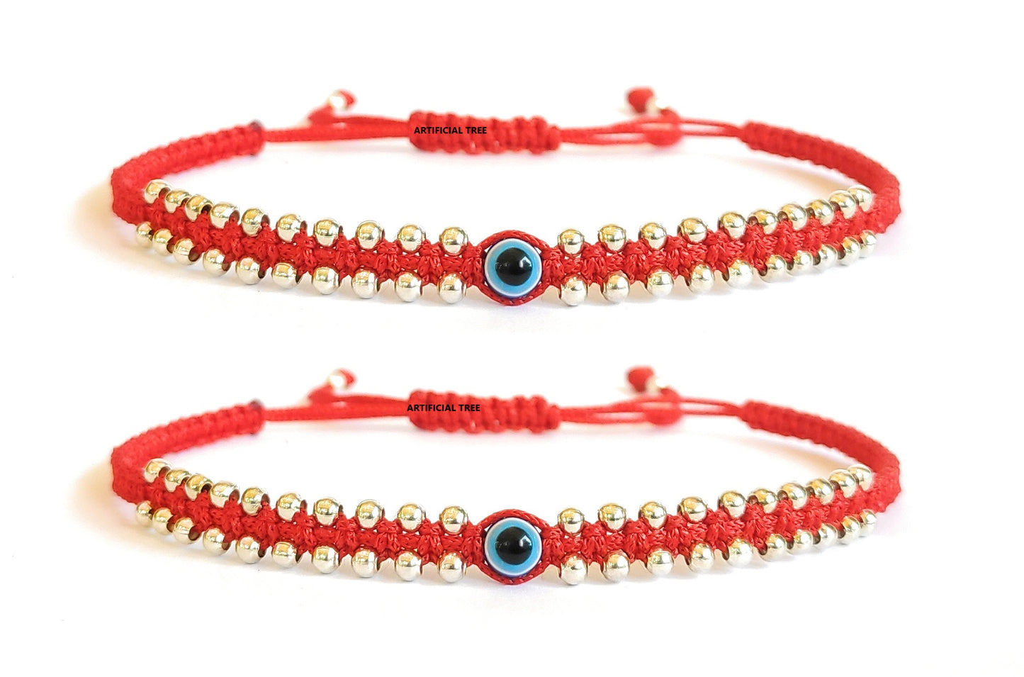 ARTIFICIAL JEWELS German Silver Charms Red Thread Adjustable Anklets for Women and Girls | Nazar Battu 2 piece (AT ANK 074)