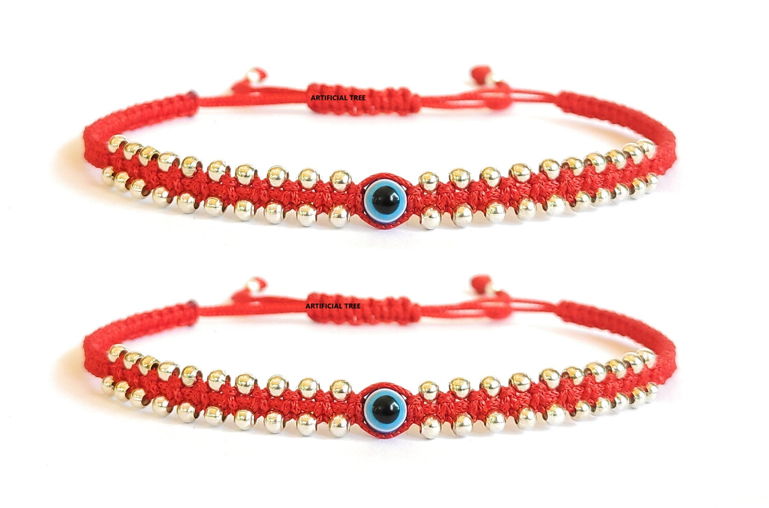 ARTIFICIAL JEWELS German Silver Charms Red Thread Adjustable Anklets for Women and Girls | Nazar Battu 2 piece (AT ANK 074)