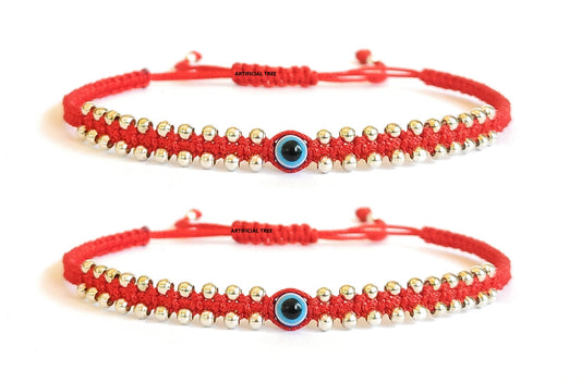 ARTIFICIAL JEWELS German Silver Charms Red Thread Adjustable Anklets for Women and Girls | Nazar Battu 2 piece (AT ANK 074)