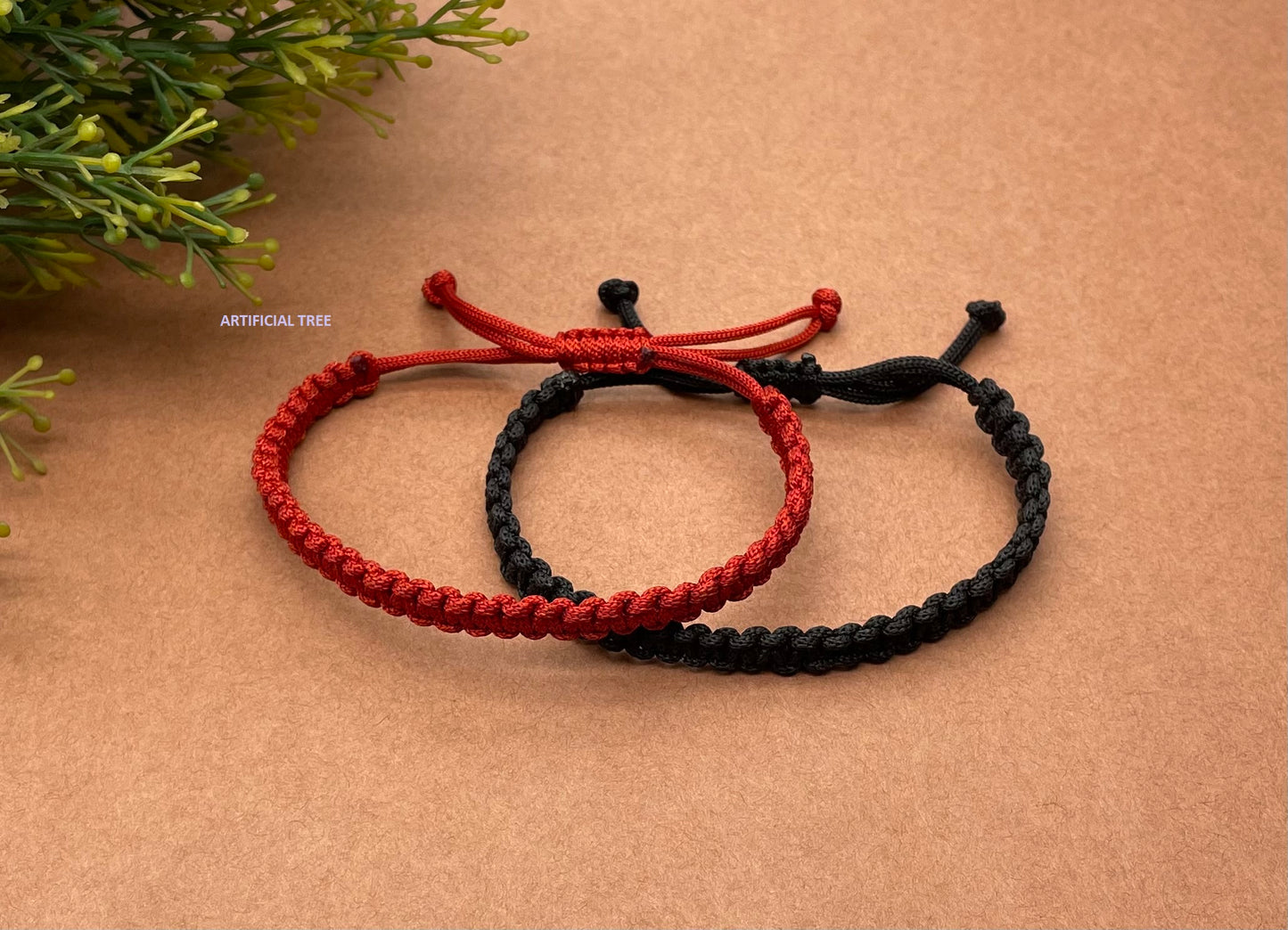 ARTIFICIAL TREE HANDMADE NAZAR DHAGA BRACELET ADJUSTABLE FRIENDSHIP BAND FOR WOMEN MEN- 2 RED 2 BLACK 4 Piece (AT GIRLS BRCT 052)